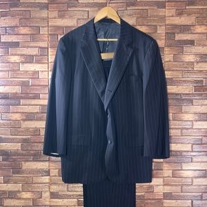 Mens Vintage Brooks Brothers 100% Wool  Navy Blue pinstriped Suit Set 43R 38x29